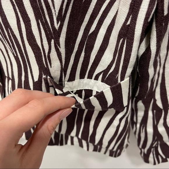 Max Mara One Button Printed Flax Linen Blazer Jacker Brown Size 2 - Picture 6 of 11